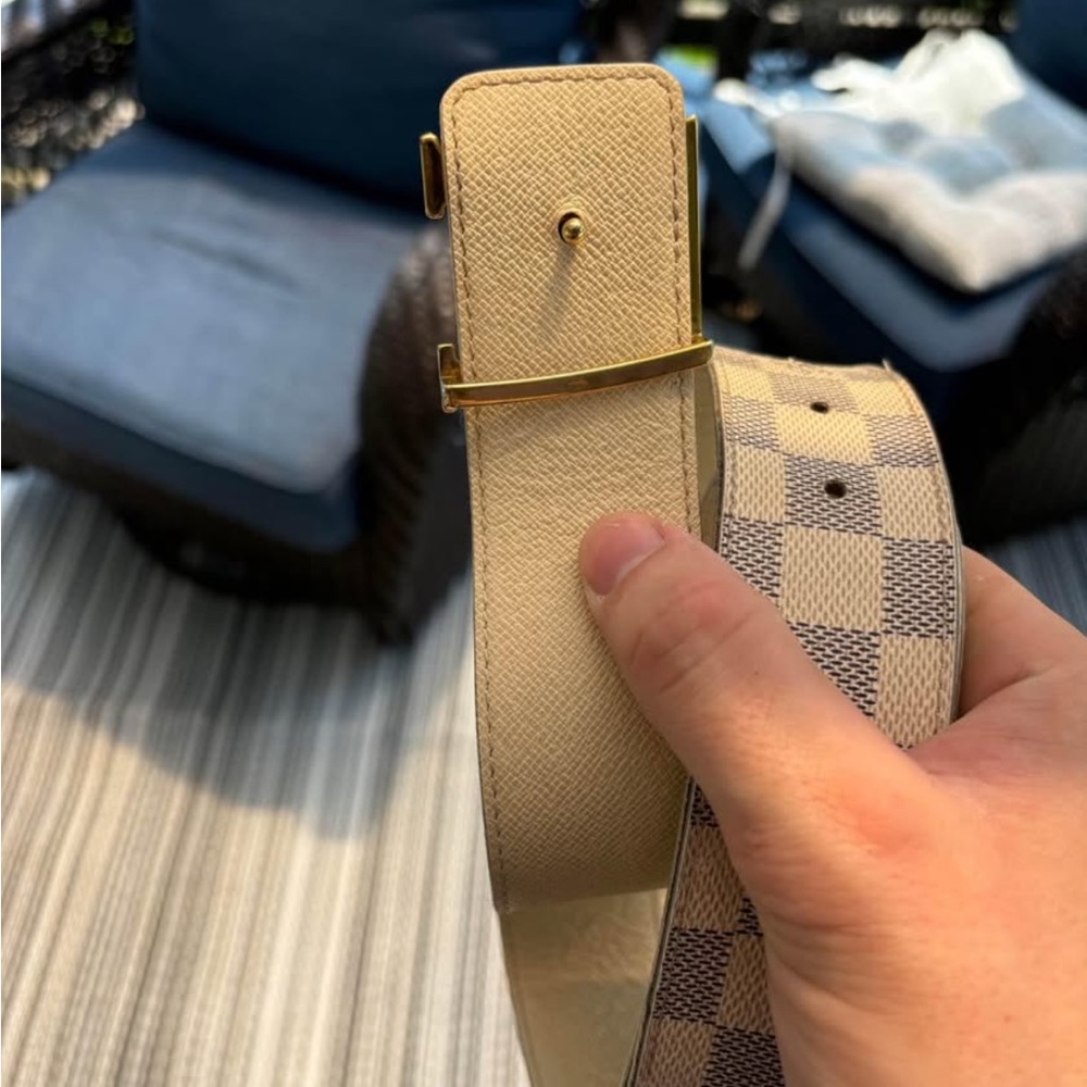 Designer Checkered Belt with Gold Buckle - Picture 2 of 2